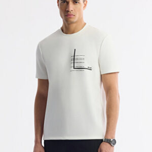 2026 Erkek Ekru Bisiklet Yaka Baskılı Bi-Stretch İnterlok Regular Fit T-Shirt A51Y1135