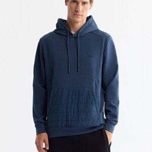 2026 Erkek İndigo Kapüşonlu Baskılı Elastan Regular Fit Sweatshirt A42Y1262