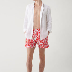 Mens Relaxed Fit Deniz Kuruyan Hızlı Relaxed Fit Kırmızı Baskılı Şortu A41Y3813