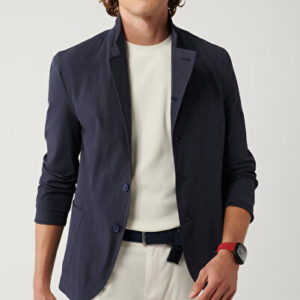 Bay Comfort Fit Yaka Blazer Cepli Slim Astarsız Koyu Lacivert Dik Lightweight Jacket A41Y4028