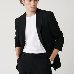 Erkek Siyah Yırtmaçlı Astarsız Esnek Kumaş Comfort Slim Fit Blazer Ceket A41Y4000