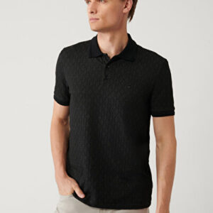 Yeni Sezon T-Shirt Erkek Siyah 3 Düğmeli Jakarlı Polo Yaka Regular Fit A41Y1051