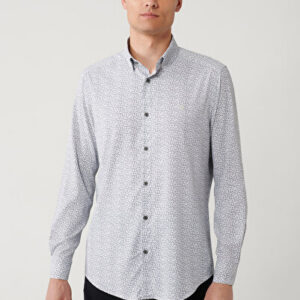 2026 Gömlek Erkek Siyah-Gri Alttan Britli Yaka Desenli Travel Slim Fit A41Y2010