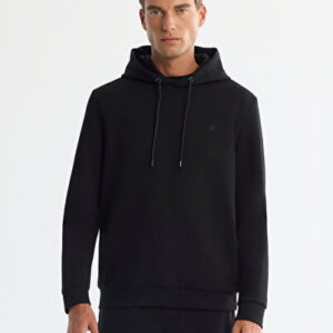 Yeni Sezon Sweatshirt Erkek Siyah Kapüşonlu Esnek Yumuşak Doku İnterlok Kumaş Basic Regular Fit B001101
