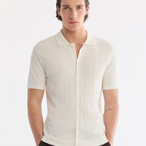 Erkek Ekru Polo Yaka Önden Düğmeli Soft Touch Regular Fit Triko T-Shirt A61Y5037 - Hızlı Kargo