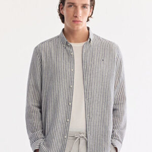 Erkek Lacivert Slim Fit Alttan Britli %100 Pamuk Nefes Alan Comfort Fit Gömlek A61Y2052 - Hızlı Kargo
