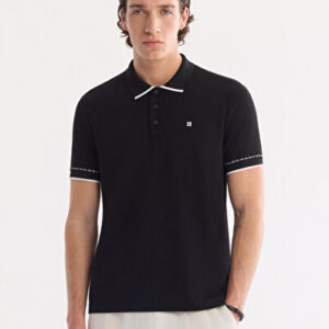 Erkek Siyah Kıvrılmaz Polo Yaka Düğmeli Elastan Regular Fit T-Shirt A61Y1075 | Orjinal Ürün