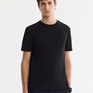 Avva 2026 Erkek Siyah Bisiklet Yaka Baskılı İnterlok Regular Fit T-Shirt A61Y1138