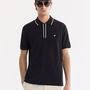 Erkek Siyah Slim Fit Kıvrılmaz Polo Yaka Fermuarlı İnterlok Regular Fit T-Shirt A61Y1003 | 2026 Koleksiyon
