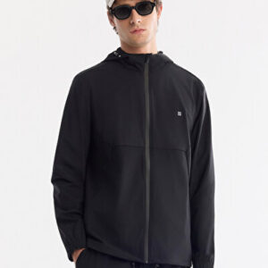 Avva Erkek Siyah Kapüşonlu Yaka Fermuarlı Teknik Kumaş Regular Fit Sweatshirt A61Y1226 - Premium Kalite