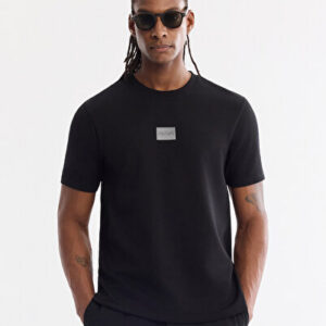 Erkek Siyah Slim Fit Bisiklet Yaka Viskon Karışımlı Baskılı İnterlok Regular Fit T-Shirt A61Y1059 - Hızlı Kargo
