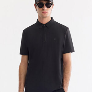 Erkek Siyah Kıvrılmaz Polo Yaka Kırışmaz Hızlı Kuruyan Teknik Kumaş Regular Fit T-Shirt A61Y1108 - Hızlı Kargo