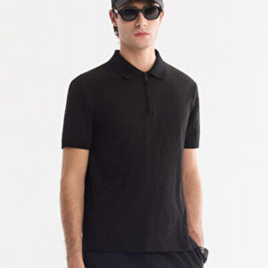Avva 2026 Erkek Siyah Kıvrılmaz Polo Yaka Fermuarlı Jakarlı Regular Fit T-Shirt A61Y1088 | Yeni Sezon