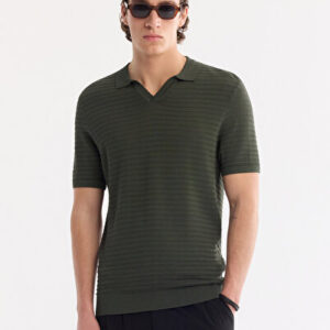 Yeni Sezon T-shirt Erkek Haki Polo Yaka Düğmesiz Dokulu Triko A61Y5033