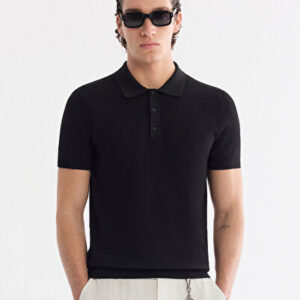 Erkek Siyah Polo Yaka Soft Touch Regular Fit Triko T-Shirt A61Y5046 - Hızlı Kargo