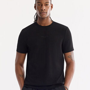 Erkek Siyah Bisiklet Yaka Baskılı Viskon Karışımlı İnterlok Regular Fit T-Shirt A61Y1043 - Hediye Kutulu