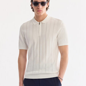 Erkek Ekru Polo Yaka Fermuarlı Rayon Regular Fit Triko T-shirt A61Y5018 | 2026 Koleksiyon