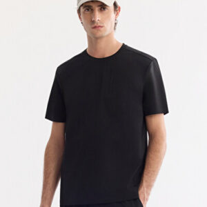 Erkek Siyah Regular Bisiklet Yaka Fit Kırışmaz Kuruyan Hızlı Teknik Kumaş T-Shirt A61Y1099