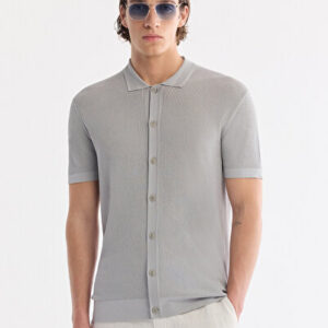 Erkek Gri Regular Fit Polo Yaka Önden Düğmeli Regular Fit Triko T-Shirt A61Y5017