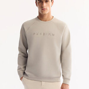 Erkek Gri Modern Bisiklet Yaka Pamuklu Bi-Stretch Baskılı Regular Fit Sweatshirt A52Y1249 - Premium Kalite