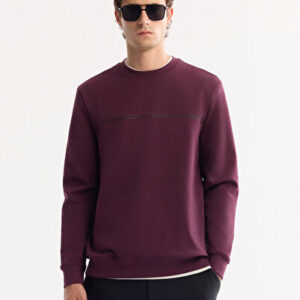 Erkek Bordo Bisiklet Yaka Pamuklu Bi-Stretch Baskılı Regular Fit Sweatshirt A52Y1325 - Premium Kalite