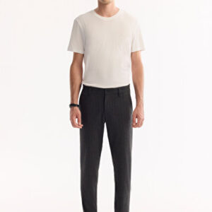 Erkek Antrasit Casual Viskon Karışımlı Kolay Ütülenen Çizgili Slim Fit Pantolon A52Y3006