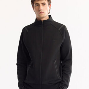 Erkek Siyah Klasik Dik Yaka Fermuarlı Bi-Stretch Regular Fit Sweatshirt A52Y1335 | Orjinal Ürün