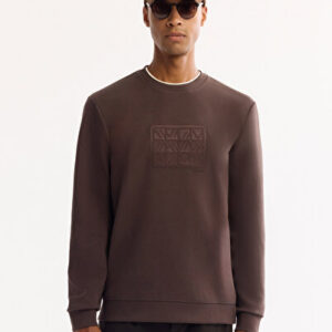 Avva Erkek Kahve Bisiklet Yaka Pamuklu Bi-Stretch Baskılı Regular Fit Sweatshirt A52Y1289 - Hızlı Kargo