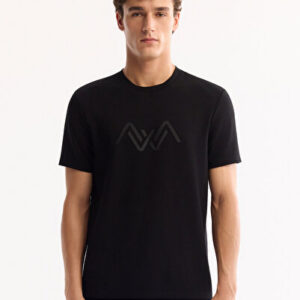 Avva Erkek Siyah Bisiklet Yaka Viskon Karışımlı Bi-Stretch Baskılı Regular Fit T-Shirt A52Y1016