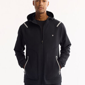 Erkek Siyah Fit Fermuarlı Kapüşonlu Bi-Stretch Regular Sweatshirt