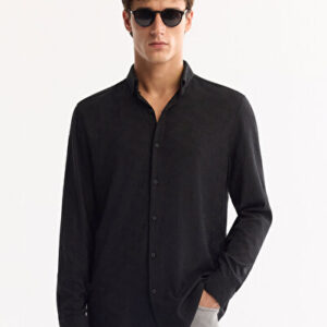 Erkek Siyah Regular Fit Düğmeli Yaka Soft Touch Oversize Regular Fit Gömlek A52Y2033 - Hediye Kutulu