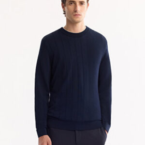 Erkek Lacivert Modern Bisiklet Yaka Rayon Tüylenmeyen Dokulu Triko Regular Fit Kazak A52Y5017 - Hediye Kutulu
