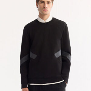 Erkek Siyah Slim Fit Bisiklet Yaka Pamuklu Bi-Stretch Baskılı Regular Fit Sweatshirt A52Y1296 - Hızlı Kargo