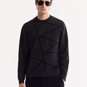 Avva 2026 Erkek Siyah Bisiklet Yaka Pamuklu Bi-Stretch Baskılı Regular Fit Sweatshirt A52Y1285 | Yeni Sezon