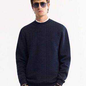 Avva Erkek Lacivert Bisiklet Yaka Dokulu Elastan Regular Fit Sweatshirt A52Y1220