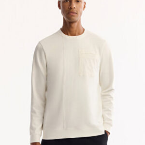 Erkek Ekru Bi-Stretch Pamuklu Regular Fit Yaka Sweatshirt Bisiklet A52Y1235