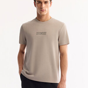 Erkek Vizon Bisiklet Karışımlı Fit Yaka T-Shirt Baskılı Regular Viskon Bi-Stretch A52Y1018