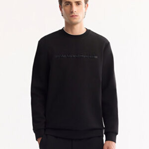 Erkek Siyah Bisiklet Yaka Pamuklu Bi-Stretch Baskılı Regular Fit Sweatshirt A52Y1210 | 2026 Koleksiyon