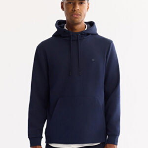 Erkek Lacivert Kapüşonlu Sweatshirt Fit Bi-Stretch Pamuklu Regular