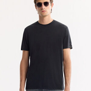 Erkek Siyah Bisiklet Yaka Soft Touch Bi-Stretch Baskılı Regular Fit T-Shirt A52Y1022 - Hızlı Kargo