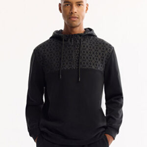 Erkek Siyah Kapüşonlu Soft Touch Baskılı Regular Fit Sweatshirt A52Y1283