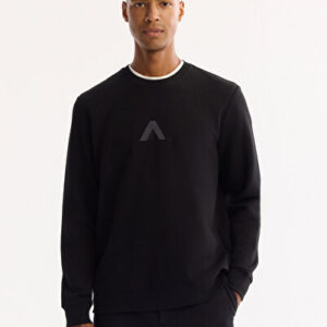 Erkek Siyah Bisiklet Yaka Pamuklu Bi-Stretch Baskılı Regular Fit Sweatshirt A52Y1305 - Premium Kalite