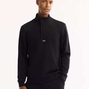 Avva Erkek Siyah Dik Yaka Fermuarlı Pamuklu Bi-Stretch Regular Fit Sweatshirt A52Y1282 | Orjinal Ürün