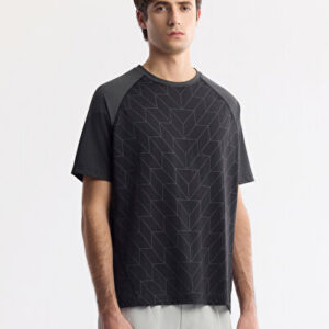 Erkek Siyah Modern Bisiklet Yaka Desenli Teknik Kumaş Regular Fit T-Shirt A51Y1160 | Orjinal Ürün