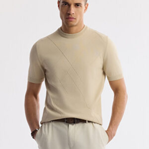 Erkek Bej Modern Bisiklet Yaka Rayon Triko Regular Fit T-Shirt A51Y5003 | Yeni Sezon