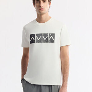 Erkek Ekru Bisiklet Yaka Baskılı Bi-Stretch İnterlok Regular Fit T-Shirt A51Y1092