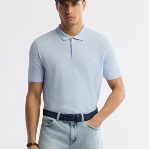 Erkek Açık Mavi Polo Yaka Basic Rayon Triko Regular Fit T-Shirt A51Y5035