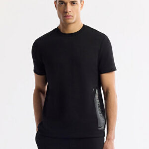 Avva 2026 Erkek Siyah Bisiklet Yaka Baskılı Bi-Stretch İnterlok Regular Fit T-Shirt A51Y1136 - Premium Kalite