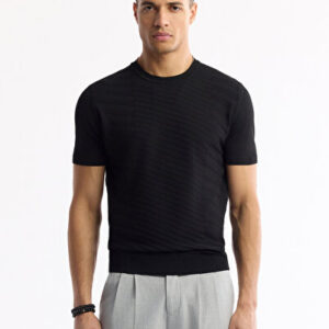 Erkek Siyah Bisiklet Yaka Rayon Triko Regular Fit T-Shirt A51Y5004 - Hediye Kutulu