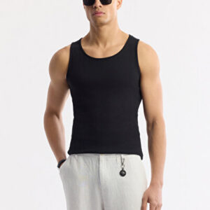 Erkek Siyah Comfort U Yaka Basic Pamuklu Fitilli Regular Fit Atlet A51Y1127 | Yeni Sezon